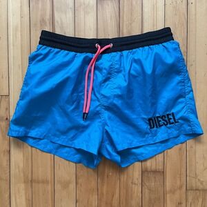 Diesel Beachwear Swim Trunks Shorts Blue Black Drawstring Men Size Medium